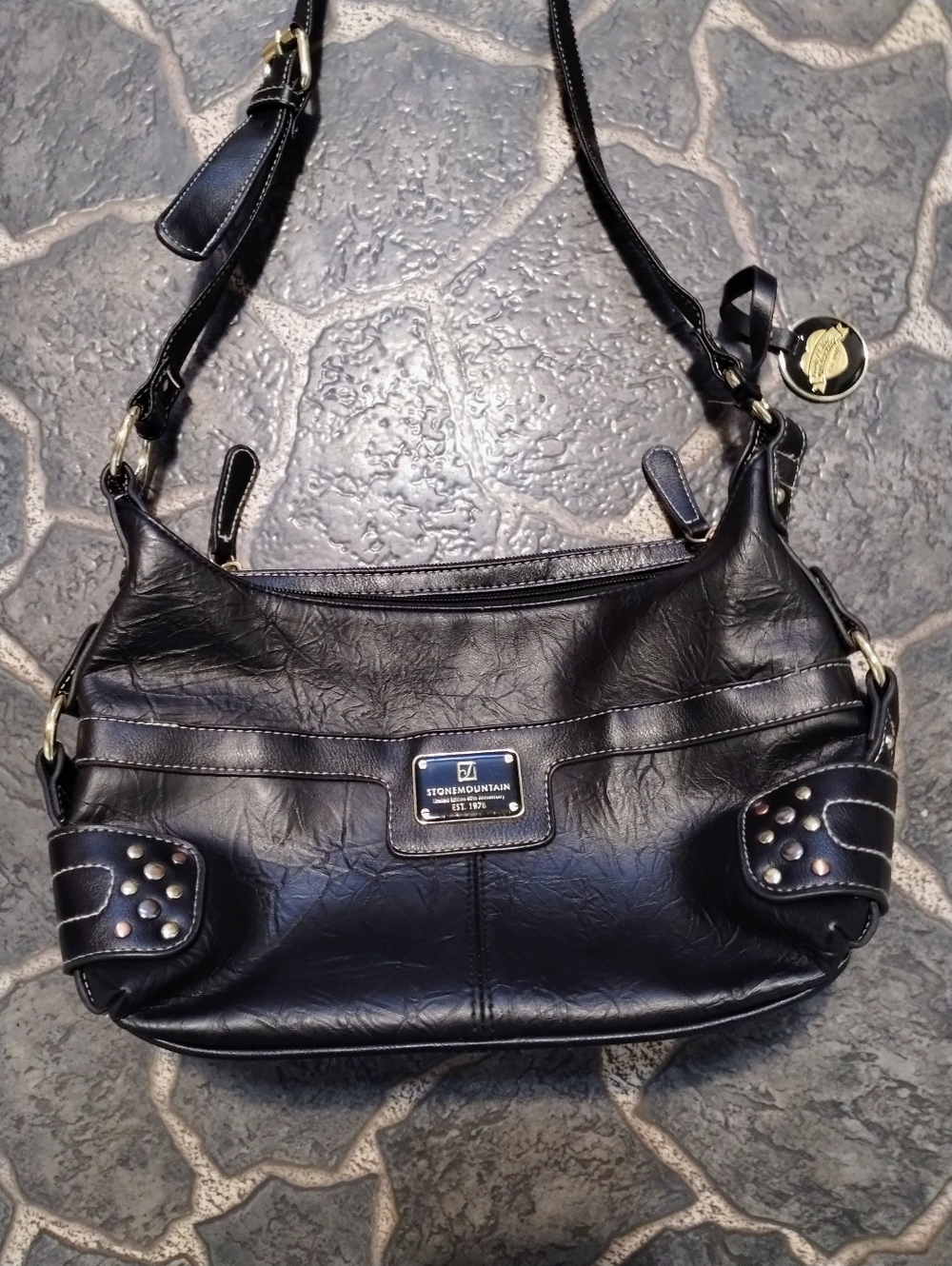 Stone Mountain Pebbled Leather Black Shoulder Bag
